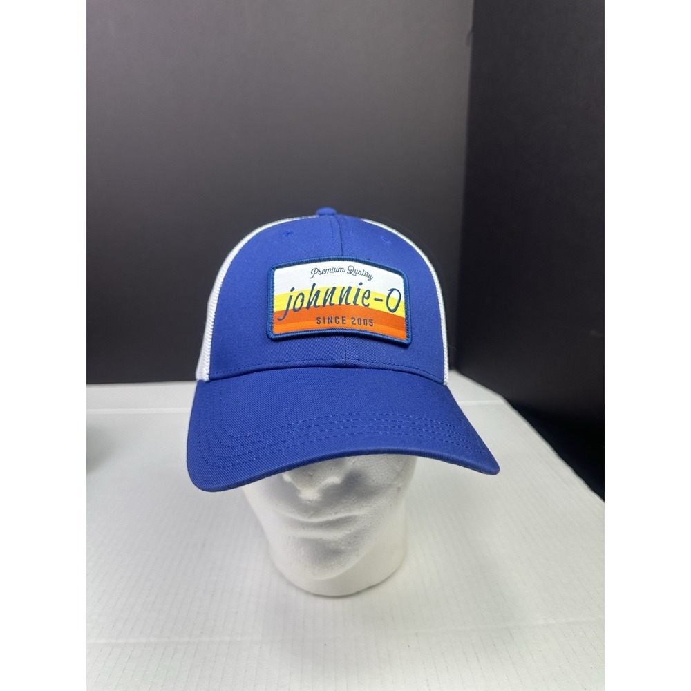 johnnie-O Trucker Hat Mens Blue White Retro Logo Patch Snapback Cap NEW